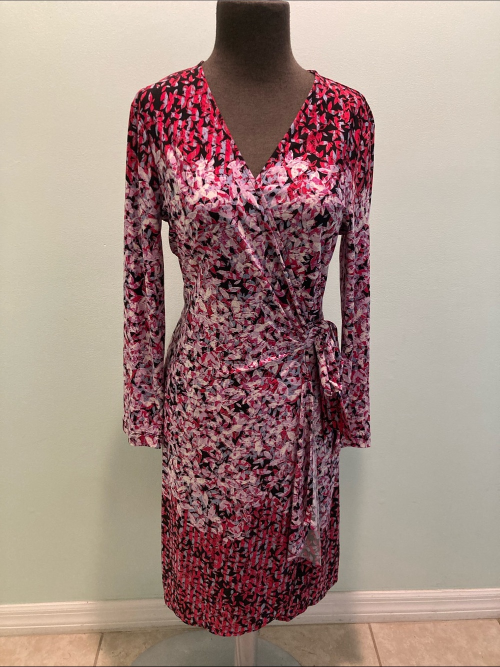 BCBGMaxAzria Pink Multi-Print Long Sleeve Wrap Dress
